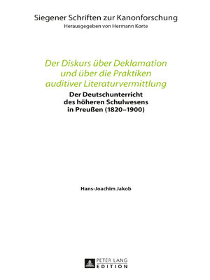 cover image of Der Diskurs über Deklamation und über die Praktiken auditiver Literaturvermittlung